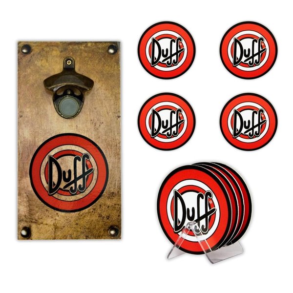 Kit 4 Porta Copos Duff Com Suporte + Abridor de Garrafas