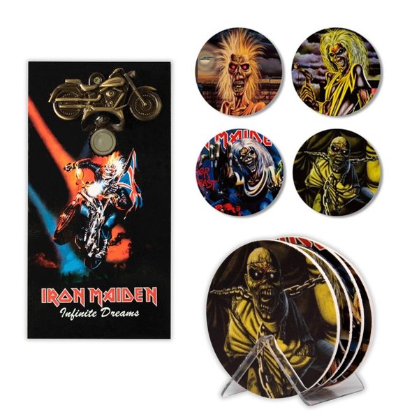 Kit 4 Porta Copo Iron Maiden C/ Suporte + Abridor de Garrafa