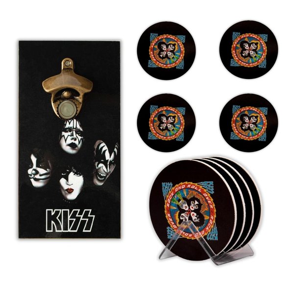 Kit 4 Porta Copos Rock KISS C/ Suporte + Abridor de Garrafas
