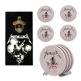Imagem de Kit 4 Porta Copos Metallica C/ Suporte + Abridor de Garrafas