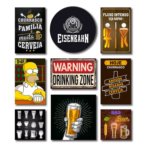 Kit Placas Decorativas Bebidas Mdf - 9 Placas
