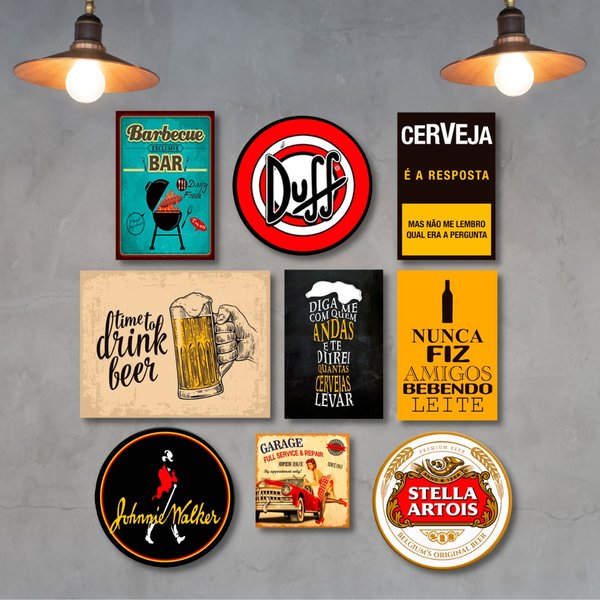 Kit Placas Decorativas Bebidas Frases Mdf - 9 Placas