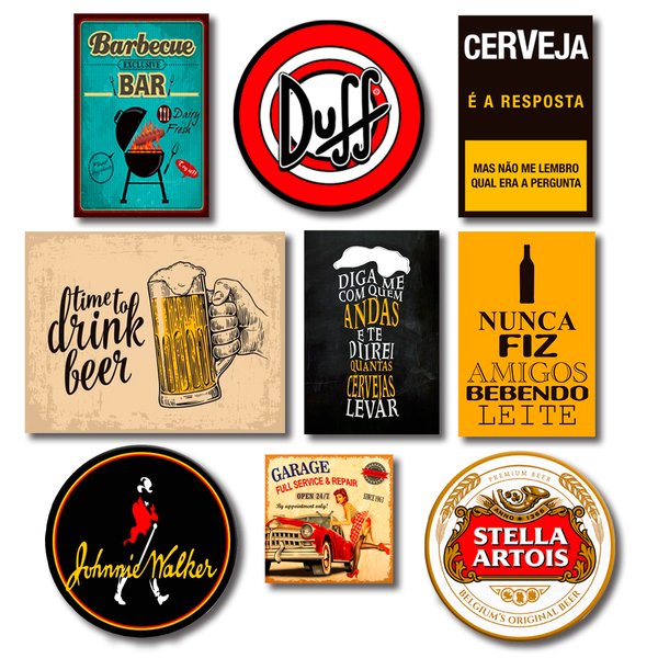 Kit Placas Decorativas Bebidas Frases Mdf - 9 Placas