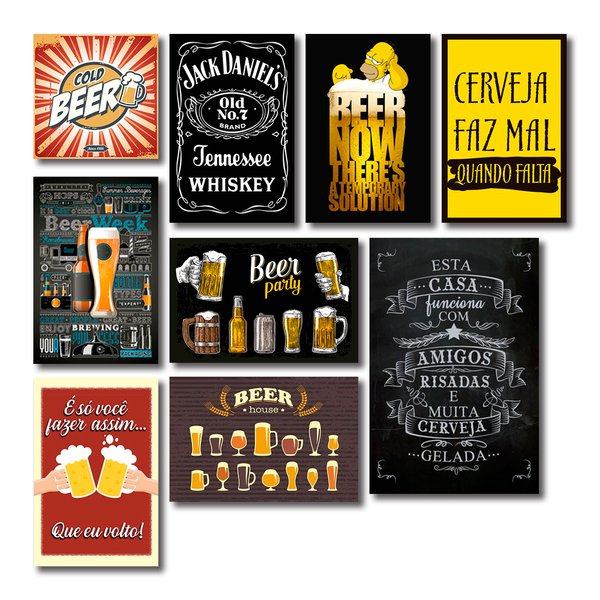Kit Placas Decorativas Bebidas Frases Vintage Mdf- 9 Placas