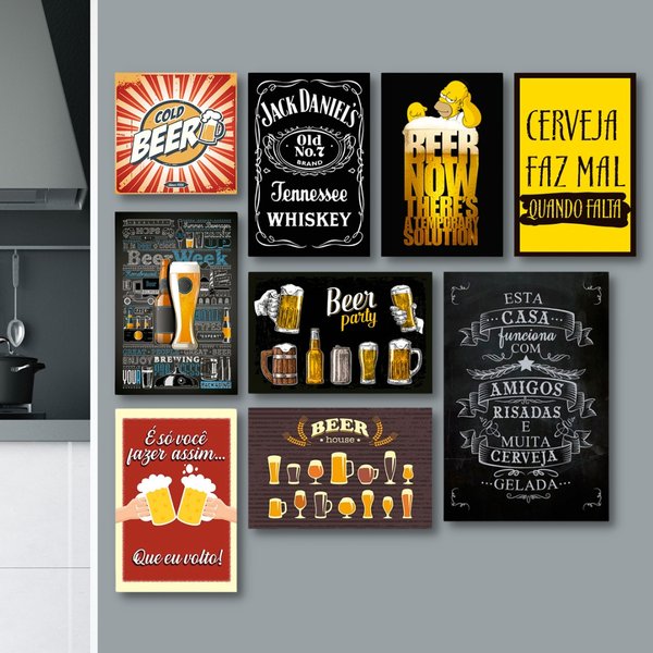 Kit Placas Decorativas Bebidas Frases Vintage Mdf- 9 Placas