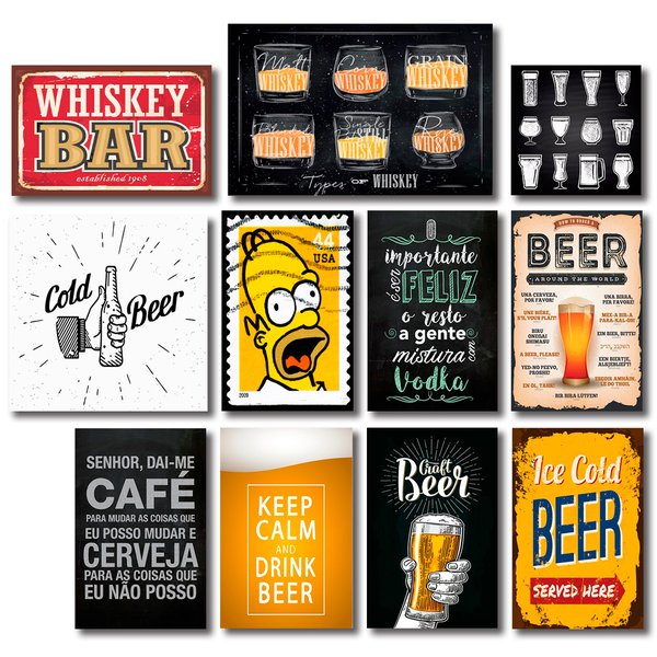 Kit Placas Decorativas Bebidas Frases Mdf - 11 Placas