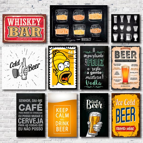 Kit Placas Decorativas Bebidas Frases Mdf - 11 Placas