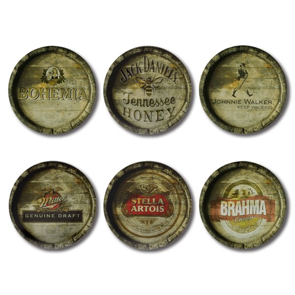 Kit 6 Placas Decorativas Mdf Bebidas Cervejas 30 cm redondas