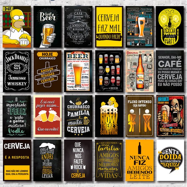 Kit 24 Placas Decorativas Mdf Bebidas Frases Cervejas
