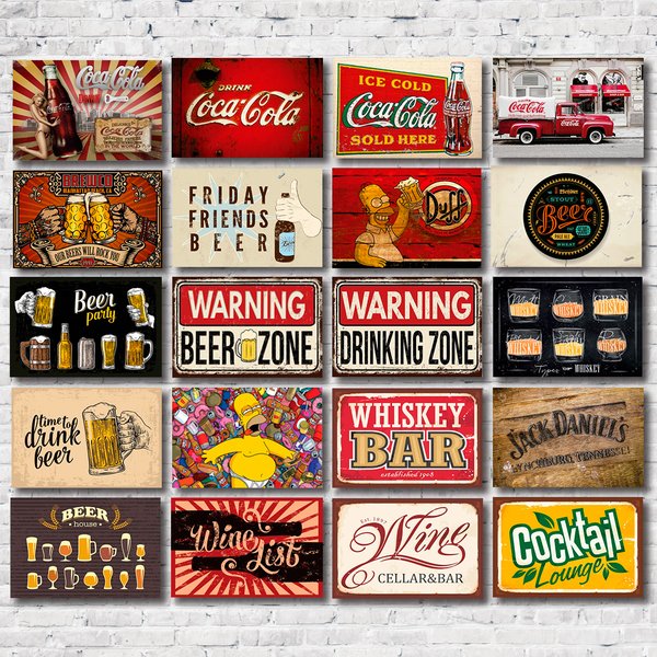 Kit 20 Placas Decorativas Mdf Bebidas Cervejas Vintage