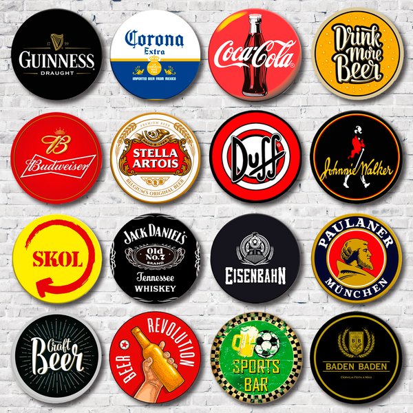 Kit 16 Placas Decorativas Mdf Bebidas Cervejas 30 cm redonda
