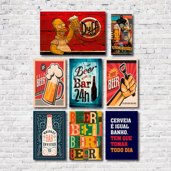 Kit 7 Placas Decorativas Bebidas + Abridor de Garrafas C/ Imã Extreme Mdf