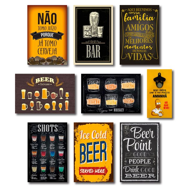 Kit 8 Placas Decorativas Bebidas + Abridor de Garrafas C/ Imã Simpson Mdf