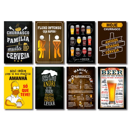 Kit Placas Decorativas Top Cervejas e Frases Mdf - 8 Placas