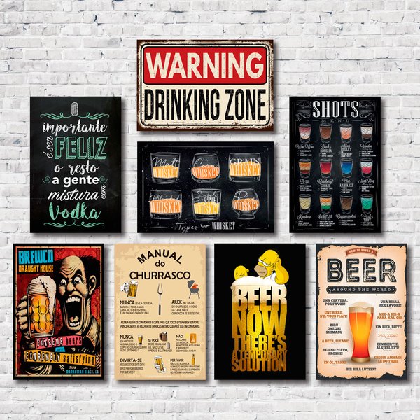 Kit Placas Decorativas Top Drinks Manual Churrasco Mdf- 8 Placas