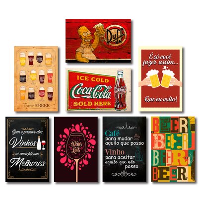 Kit Placas Decorativas Bebidas e Frases Mdf - 8 Placas