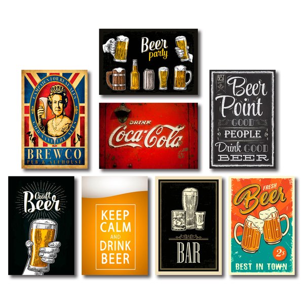 Kit Placas Decorativas Bebidas Drinks Frases Mdf - 8 Placas