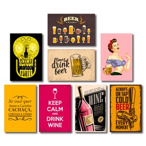 Imagem de Kit Placas Decorativas Cervejas Drinks Vinho Mdf - 8 Placas