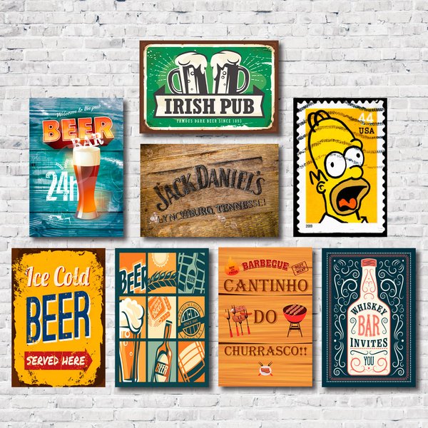 Kit Placas Decorativas Cervejas e Frases Mdf - 8 Placas