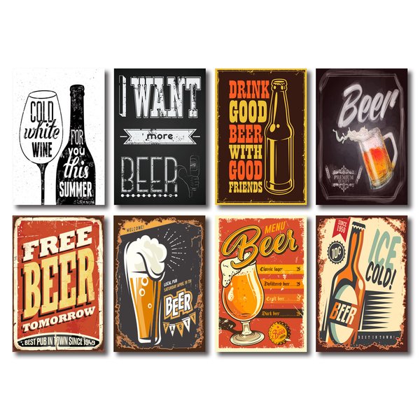Kit Placas Decorativas Bebidas Bar Cervejas Mdf - 8 Placas