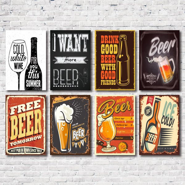 Kit Placas Decorativas Bebidas Bar Cervejas Mdf - 8 Placas