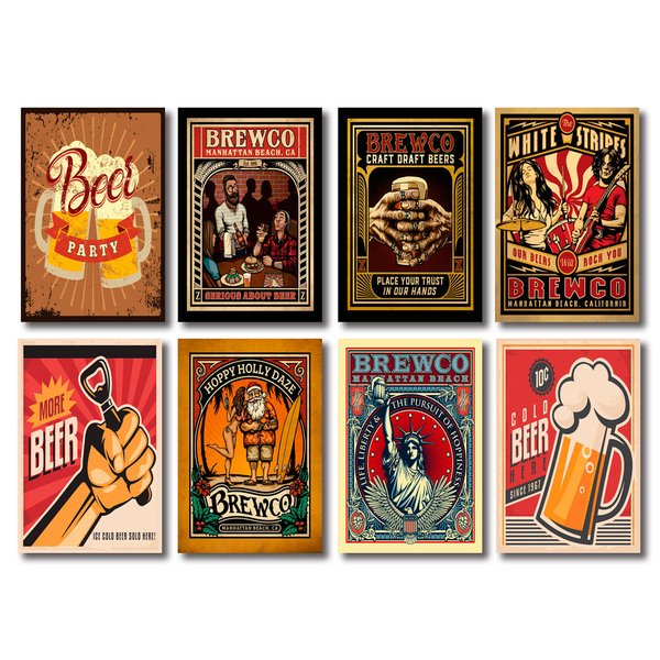 Kit Placas Decorativas Beers Drinks Bar Mdf - 8 Placas