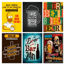 Imagem de Kit Placas Quadros Decoratios Frases Bebidas 6 pçs 20x30 cm