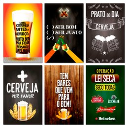 Imagem de Kit Placas Quadros Frases Bar Cervejas Mdf 6 pçs 20x30 cm