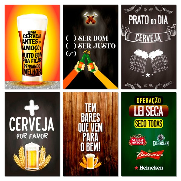 Kit Placas Quadros Frases Bar Cervejas Mdf 6 pçs 20x30 cm