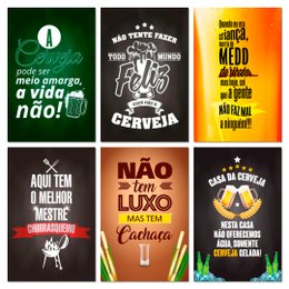 Imagem de Kit Placas Quadros Frases Bar Cervejas Mdf 6 pçs 20x30 cm