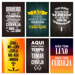 Imagem de Kit Placas Quadros Cervejas Frases Bar Mdf 6 pçs 20x30 cm