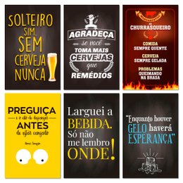 Imagem de Kit Placas Quadros Frases Cervejas Mdf 6 pçs 20x30 cm