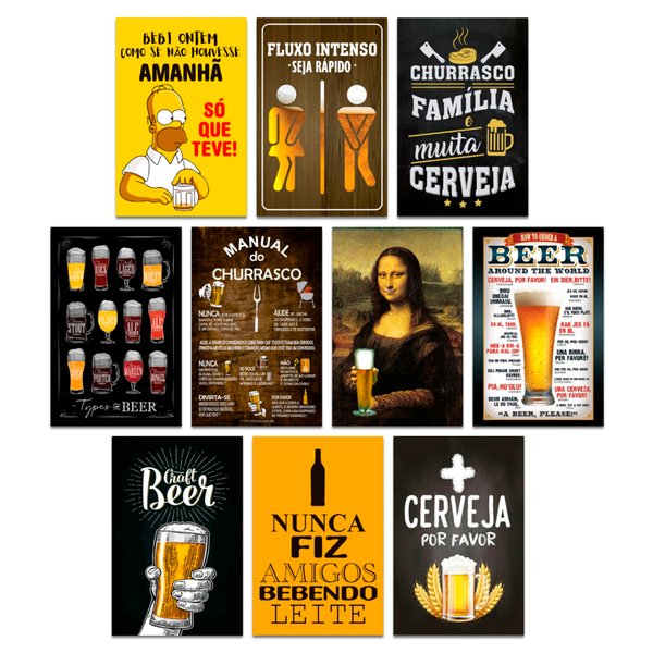 Kit Placas Quadros Decorativo Frases Bebidas 10 pçs 20x30 cm