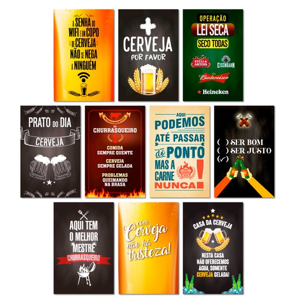 Kit Placas Quadros Decorativo Frases Cerveja 10 pçs 20x30 cm