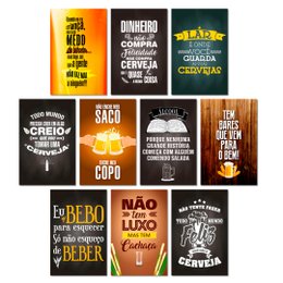 Imagem de Kit Placas Decorativas Cervejas Frases Mdf 10 pçs 20x30 cm