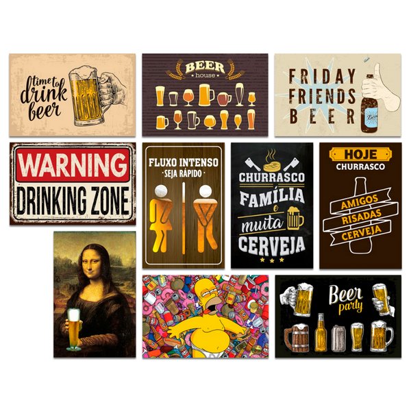 Kit Placas Decorativas Frases Cervejas Beer 10 pçs 20x30 cm