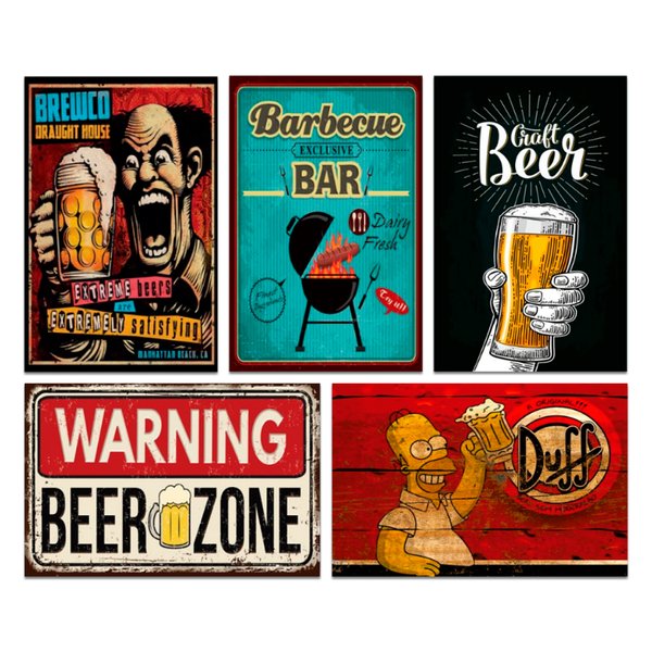 Kit Placas Decorativas Frases Bebidas Mdf 5 pçs 20x30 cm