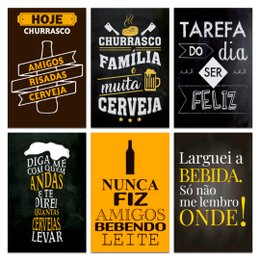 Imagem de Kit Placas Quadros Decorativo Churrasco Frase 6 pçs 20x13 cm