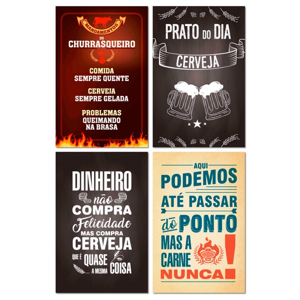 Kit Placas Decorativas Frases Churrasco Mdf 4 pçs 20x13 cm