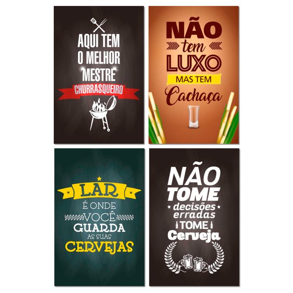 Kit Placas Quadros Cervejas Bebidas Mdf 4 pçs 20x13 cm
