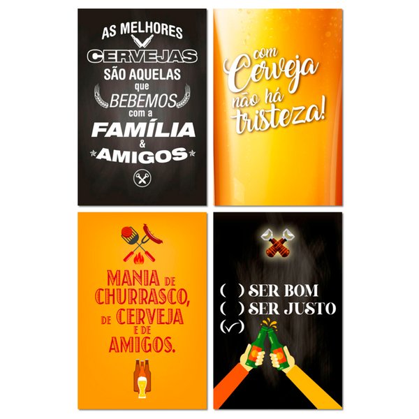 Kit Placas Quadros Cervejas Frases Bebidas 4 pçs 20x13 cm