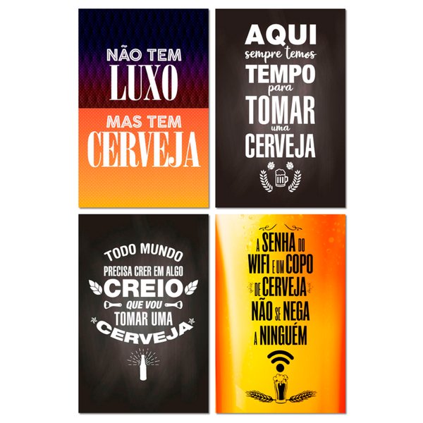 Kit Placas Decorativas Frases Bebidas 4 pçs 20x13 cm