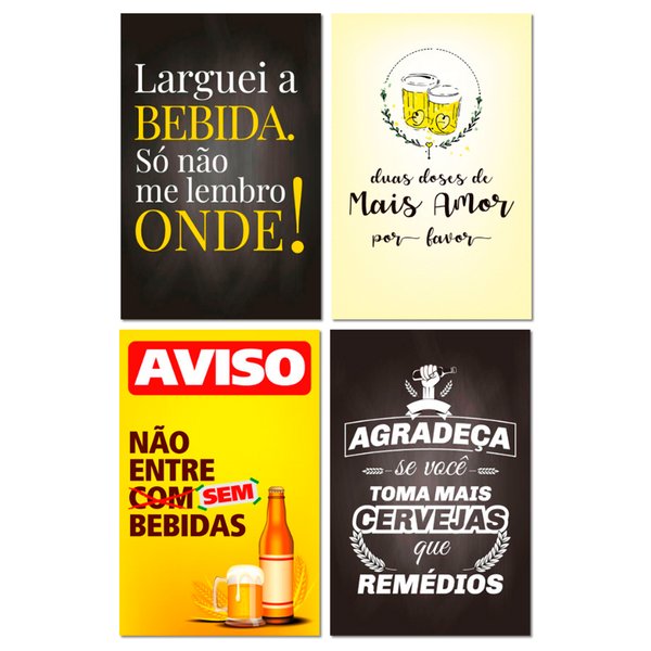 Kit Placas Quadros Bebidas Cervejas Mdf  4 pçs 20x13 cm