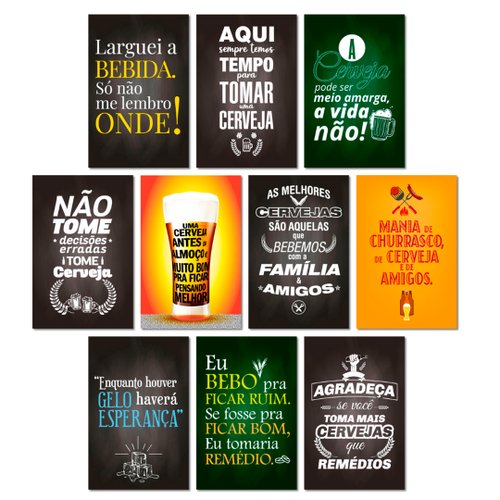 Kit Placas Decorativas Frases Cervejas Bar 10 pçs 20x13 cm