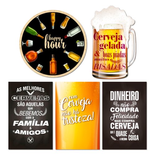 Kit 5 Placas Decorativas Com Frases Bar Cervejas Bebidas