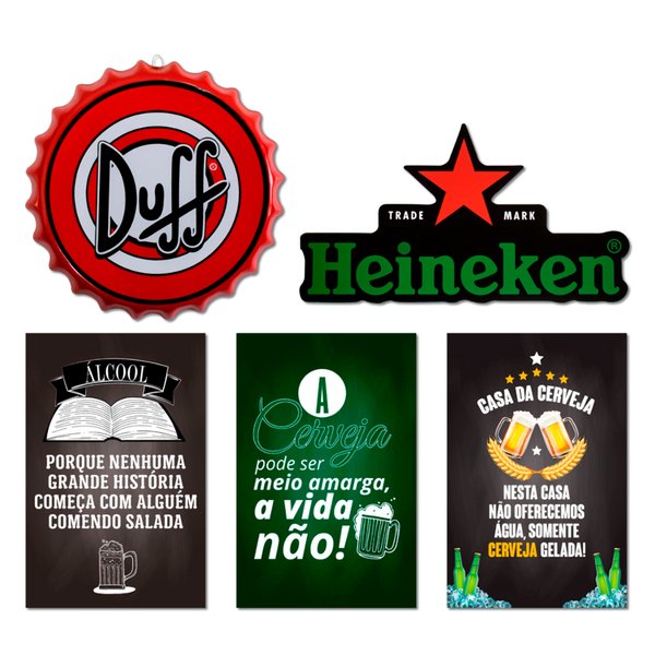 Kit 5 Placas Decorativas Cervejas Com Frases Bar Bebidas