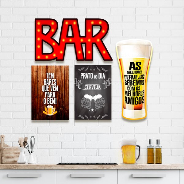 Kit 4 Placas Decorativas Com Frases Bar Cervejas Vintage