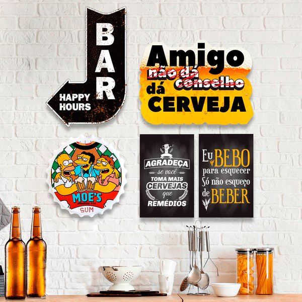 Kit 5 Placas Decorativas Com Frases Bar Cervejas Bebidas