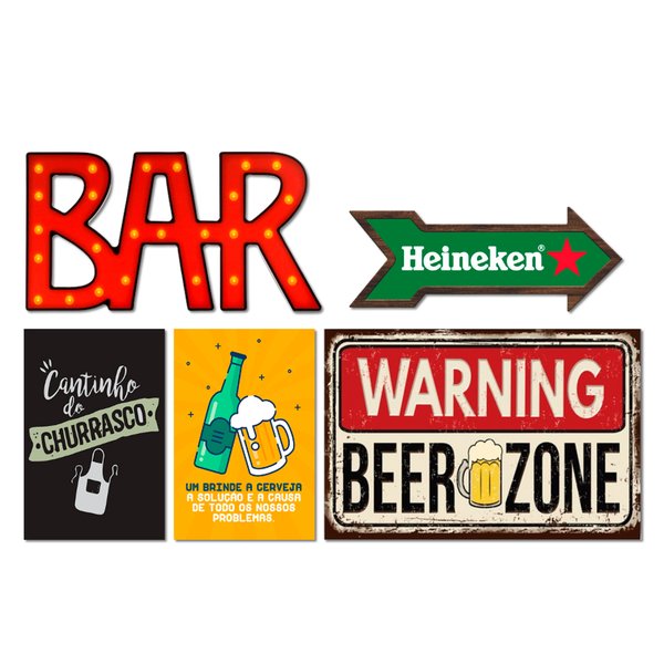 Kit 5 Placas Decorativas Bebidas Cerveja Churrasco