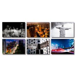 Imagem de Kit 6 Placas Decorativas Cidades São Paulo e Rio Janeiro Mdf